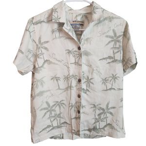 Sunset Cove Floral Palm Tree Hawaiian Short Sleeve‎ Women's Size M
